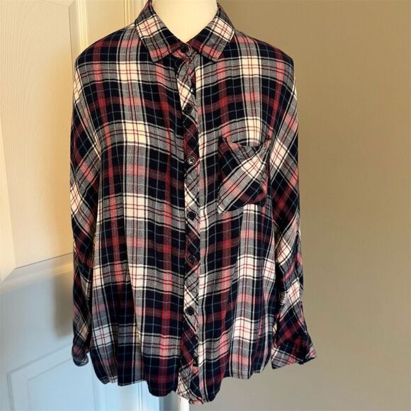 Rails Tops - Rails Women's Plaid Dolman Sleeve Button-Up Flannel Shirt  L Cowgirl Western